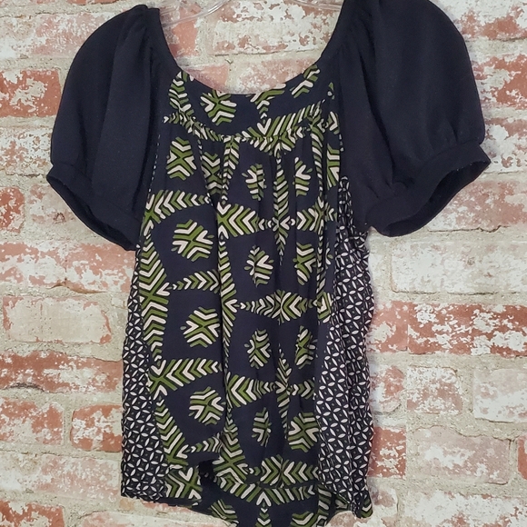 Maeve Catania Puff Sleeve Blouse Black Green XSmall Anthropologie - Picture 7 of 7